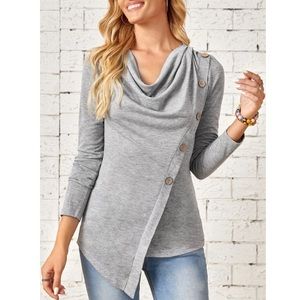 Boho gray button detail blouse